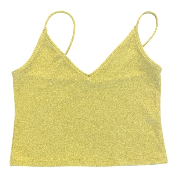 You and I Sparkly Cami Top Sleeveless Party Tank Shimmery Gold Yellow L - Picture 1 of 6